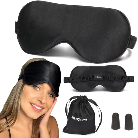 Jedwabna opaska na oczy wygodna do spania 100% jedwab morwowy - black