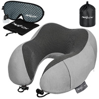 Poduszka podróżna turystyczna rogal na szyję + opaska na oczy 3D