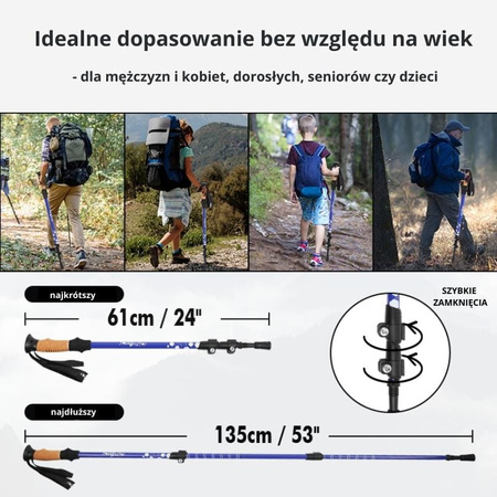 Kije trekkingowe kijki nordic walking regulowane - black