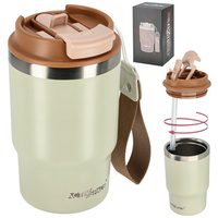 Kubek termiczny ze słomką ustnikiem na kawę herbatę szczelny 480ml - beige