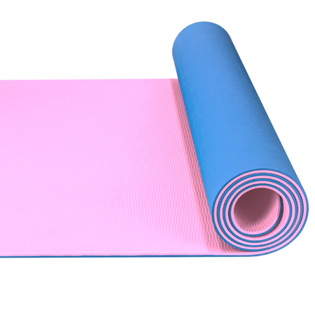 Mata TPE do ćwiczeń fitness jogi karimata - pink/blue - 0,6cm