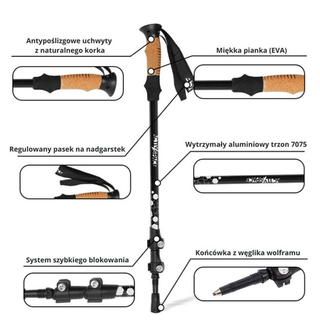 Kije trekkingowe kijki nordic walking regulowane - black