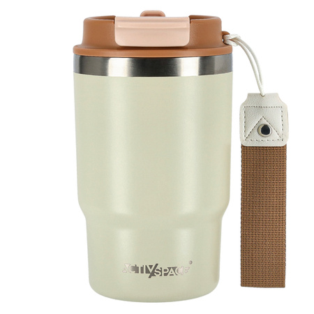 Kubek termiczny ze słomką ustnikiem na kawę herbatę szczelny 480ml - beige