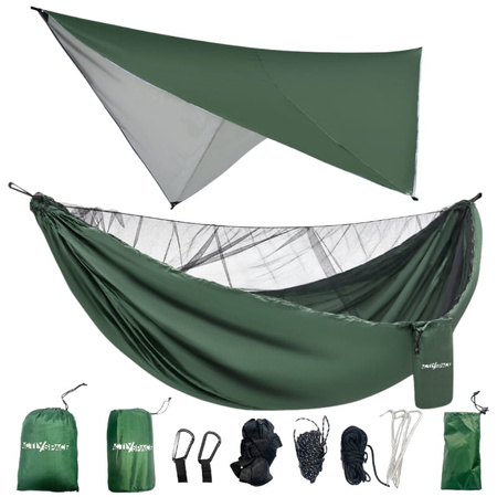 Hamak turystyczny z moskitierą +tarp przenośny - zestaw