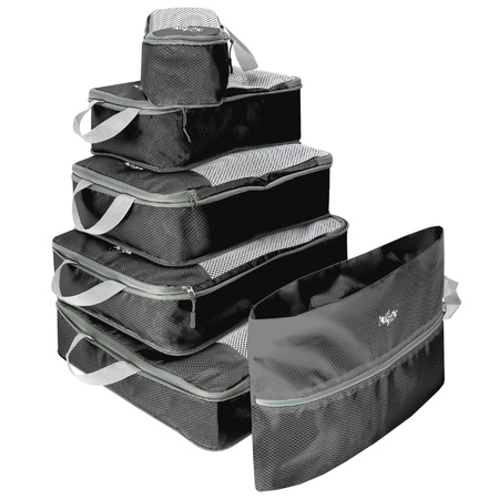 Organizer podróżny kompresyjny do walizki na ubrania zestaw 6 szt - Black