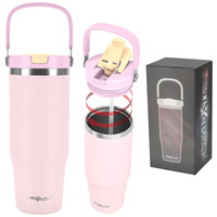 Kubek termiczny ze słomką ustnikiem na kawę herbatę szczelny 1000ml - pink