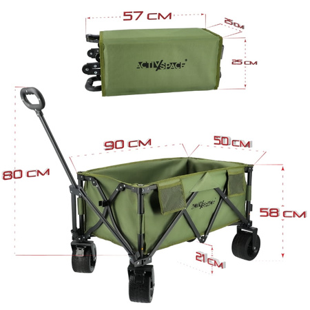 Wózek turystyczny kempingowy plażowy składany premium - army green