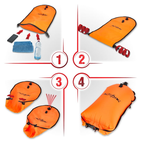 Bojka asekuracyjna dmuchana 3w1 sucha kieszeń + plecak