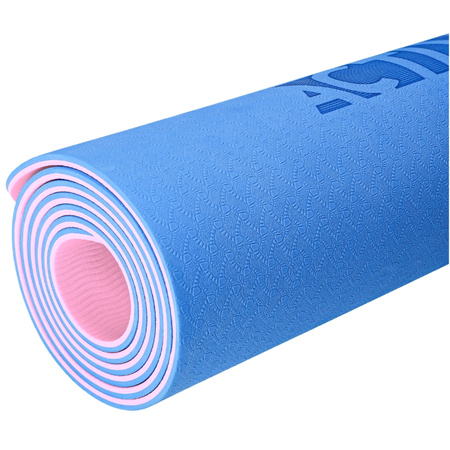 Mata TPE do ćwiczeń fitness jogi karimata - pink/blue - 0,6cm