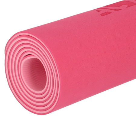 Mata TPE do ćwiczeń fitness jogi karimata - pink/rose - 0,6cm