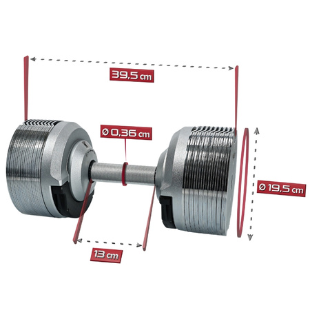 Sztangielka regulowana 32,5kg z regulacją co 1,5kg – 20w1